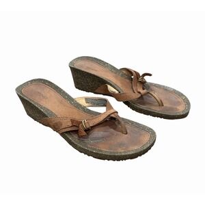 TEVA Ventura Womens Brown Leather Cork Thong Slip On Flip Flops Sandals Size 7.5